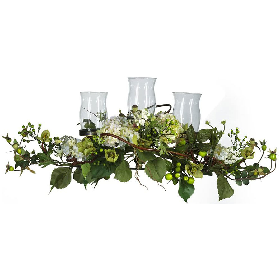 Nearly Natural Hydrangea Triple Candelabrum Christmas Table Centerpiece