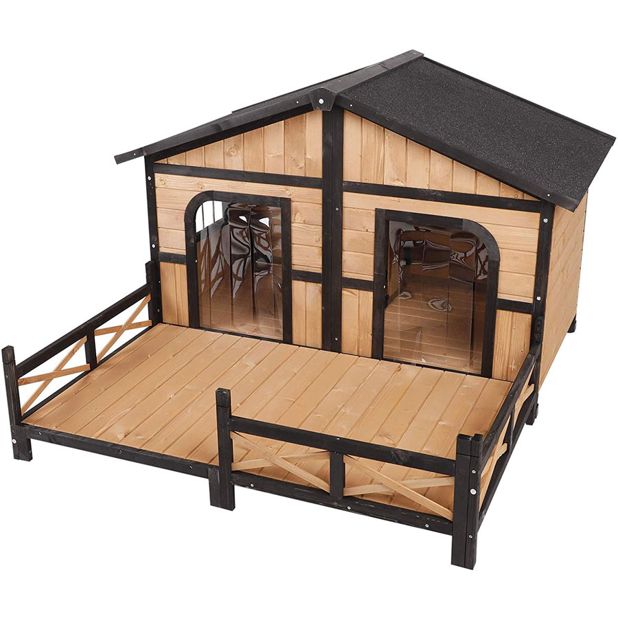 PawHut Wooden Cabin Style Elevated Dog House